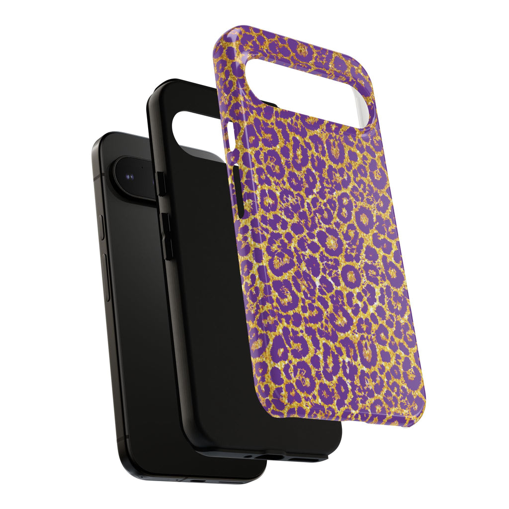 Purple Gold Leopard Tough Phone Case for iPhone, Galaxy, or Google Pixel