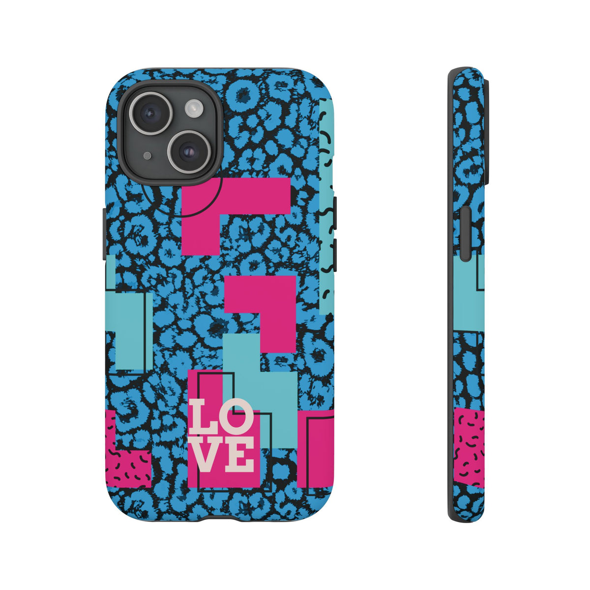 LOVE Blue Leopard 80s Vibe Tough Case for iPhone, Galaxy, or Google Pixel