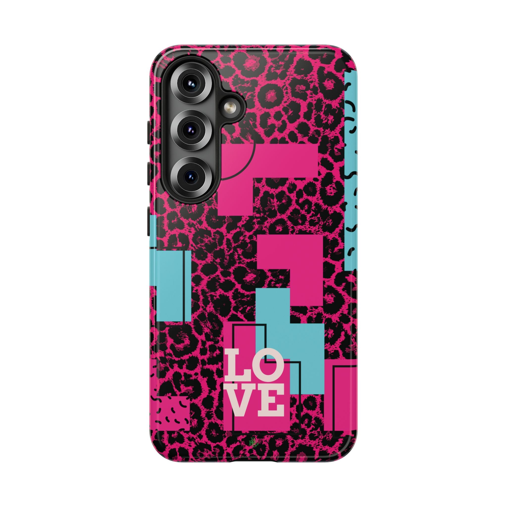 Pink Love Retro Blocks Leopard RG Tough Phone Case for iPhone, Galaxy, or Google Pixel