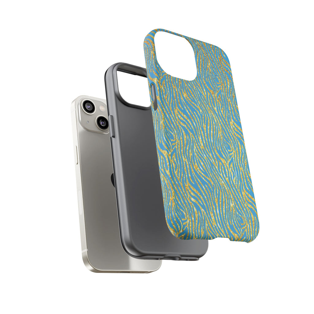 Blue Gold Zebra Tough Case for iPhone, Galaxy, or Google Pixel