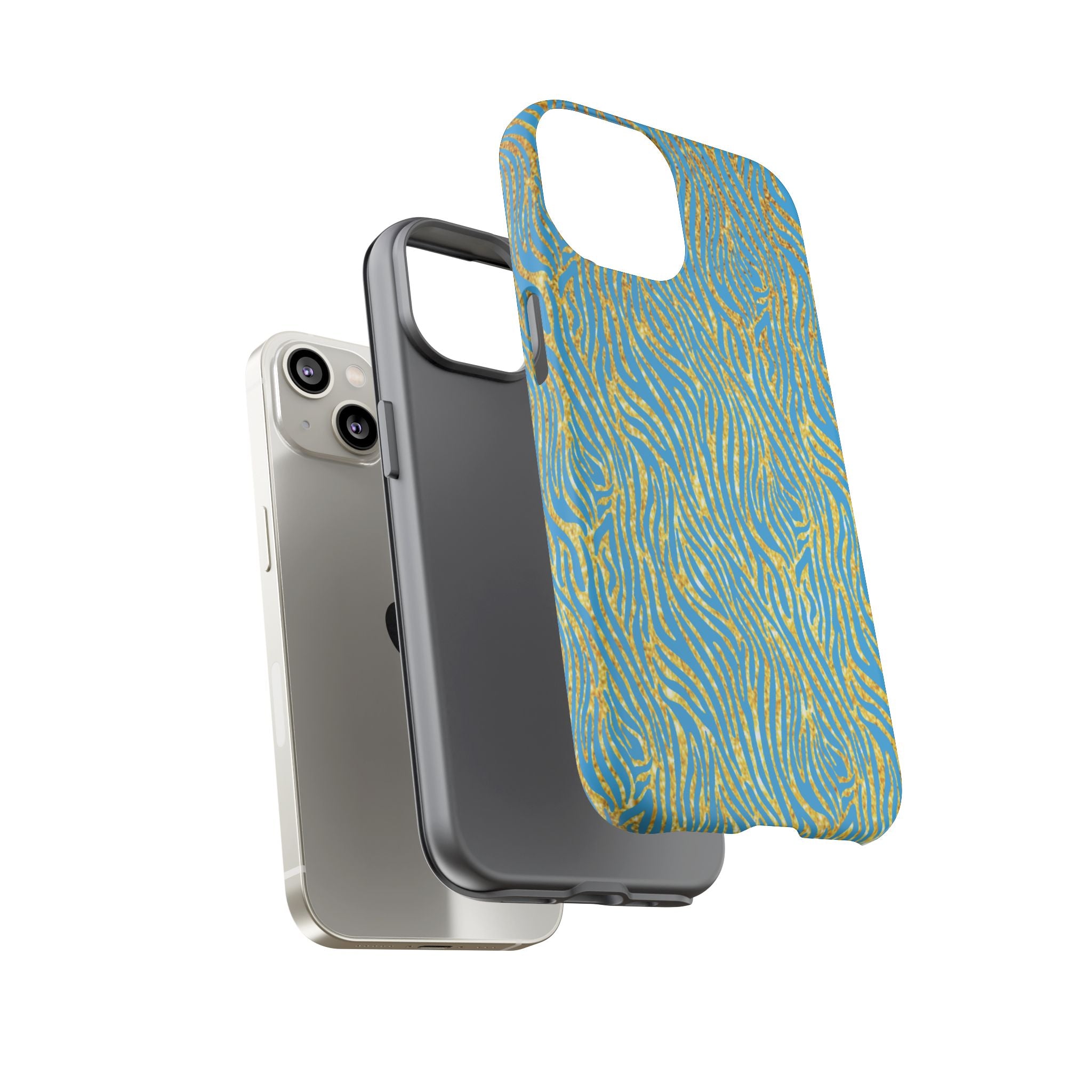 Blue Gold Zebra Tough Case for iPhone, Galaxy, or Google Pixel