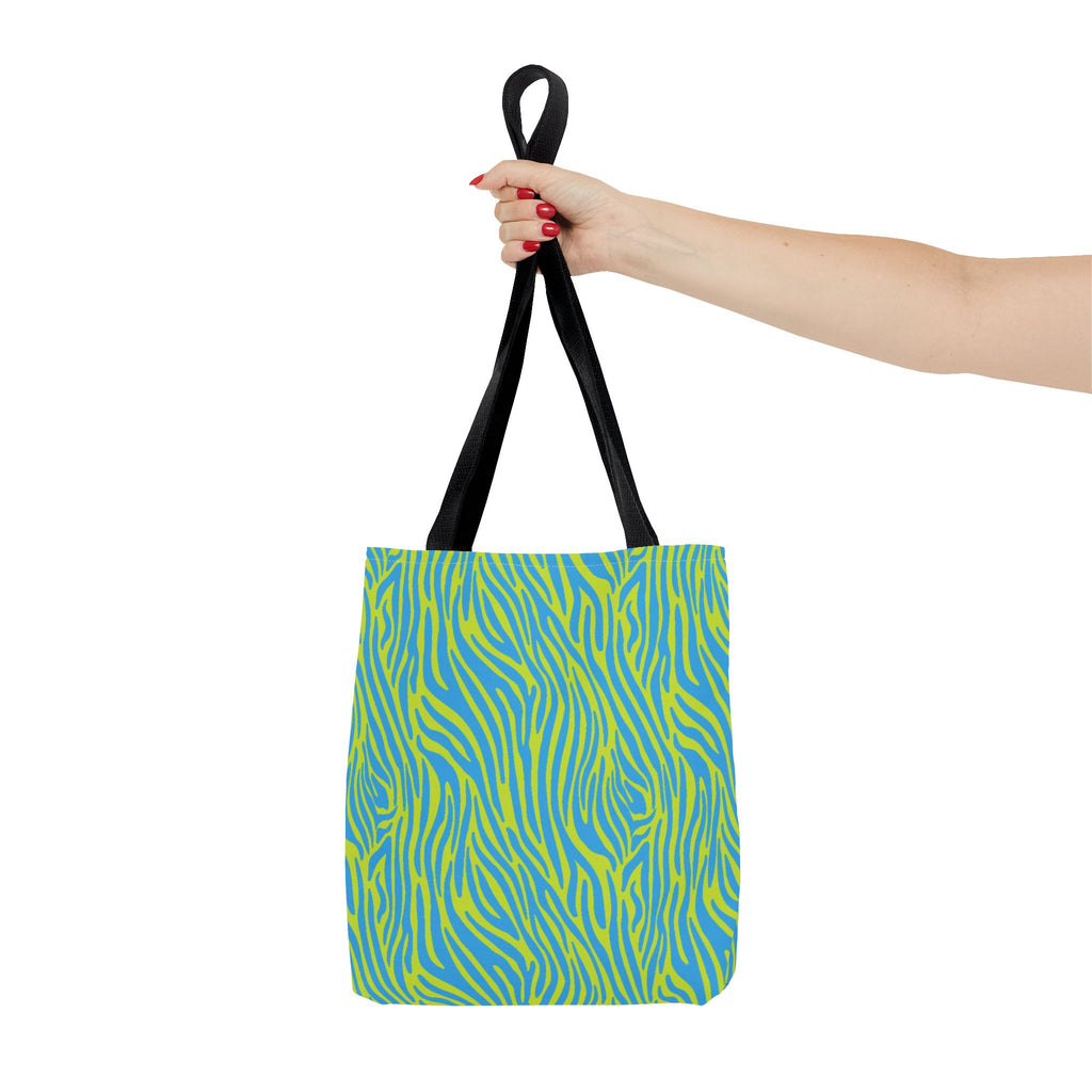 Blue Neon Lime Zebra Tote Bags