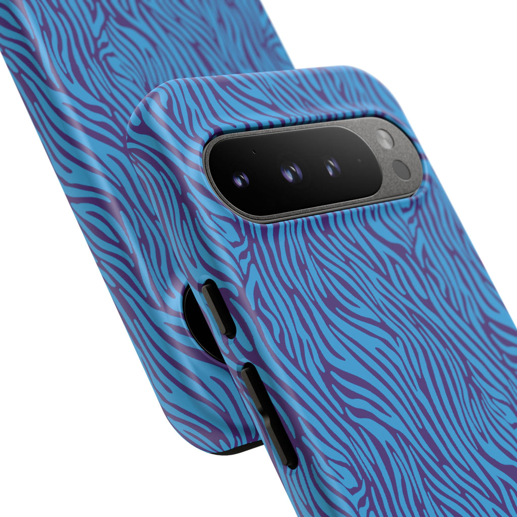 Zebra Print Blue and Purple Tough Case for iPhone, Galaxy or Google Pixel