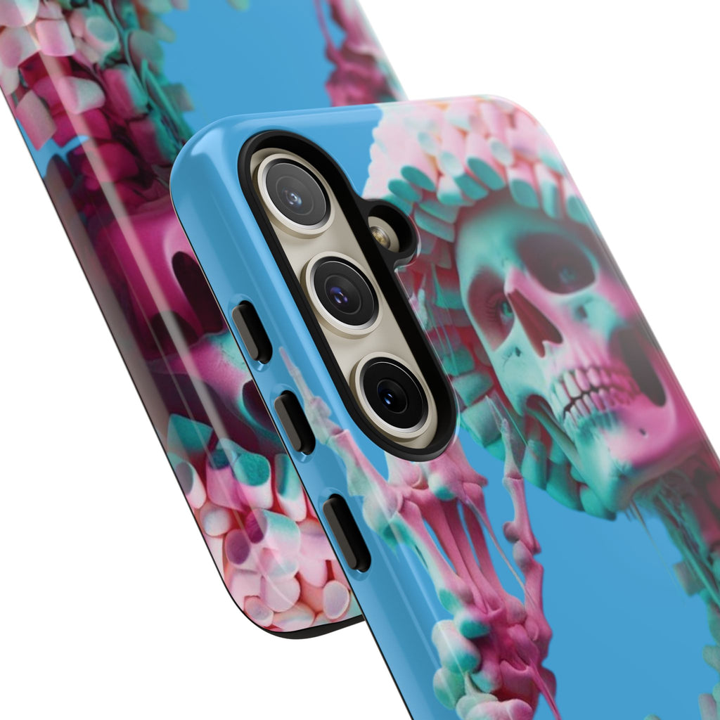 Neon Pink Skeleton Blue Tough Phone Case for iPhone, Galaxy or Google Pixel