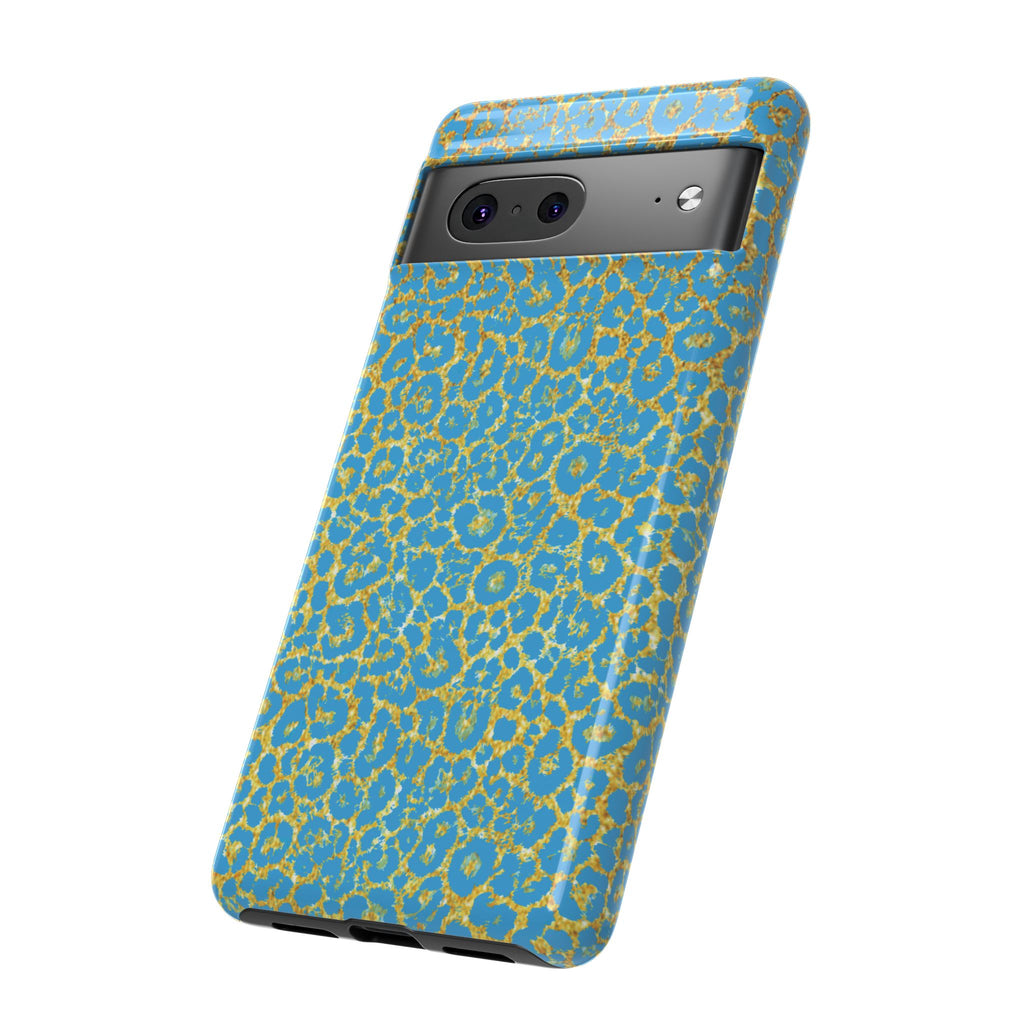 Blue Gold Leopard Tough Phone Case for iPhone, Galaxy, or Google Pixel