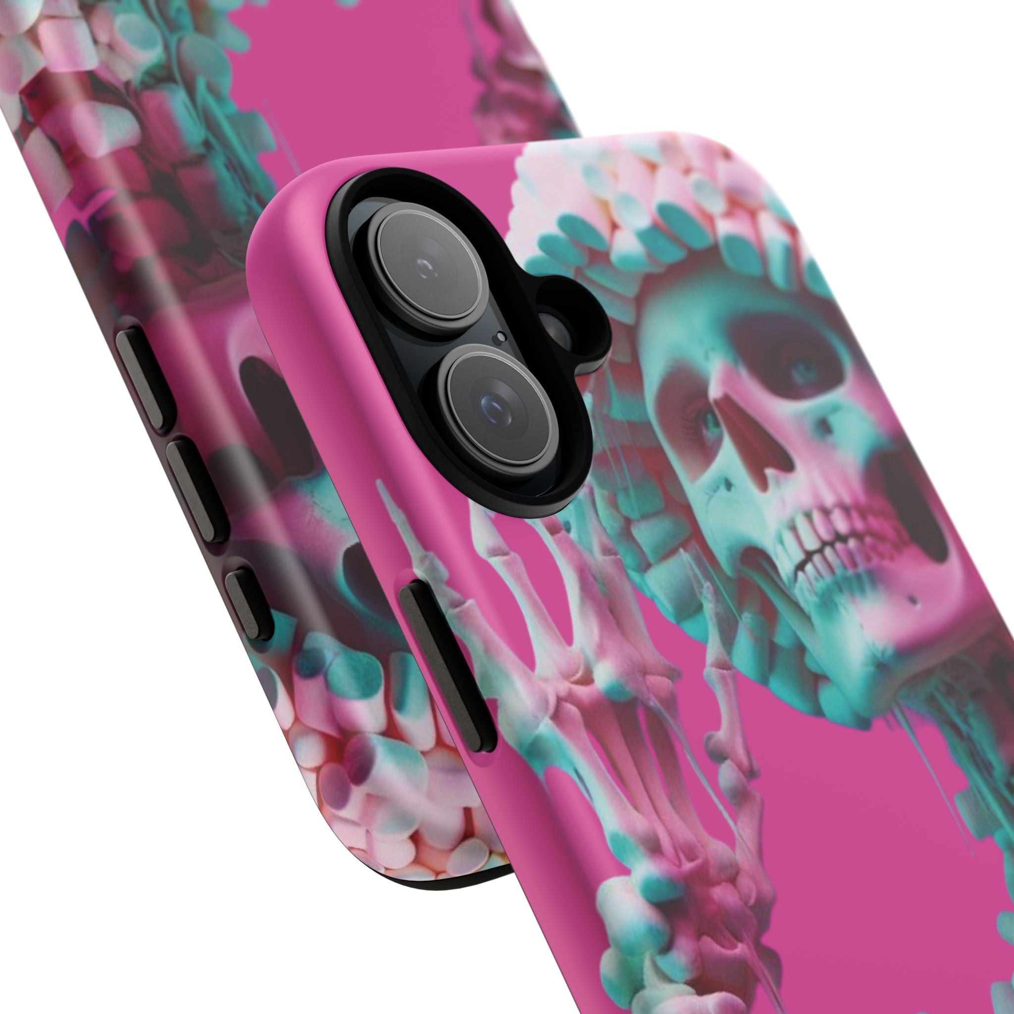 Neon Pink Skeleton Tough Phone Case for iPhone, Galaxy and Google Pixel