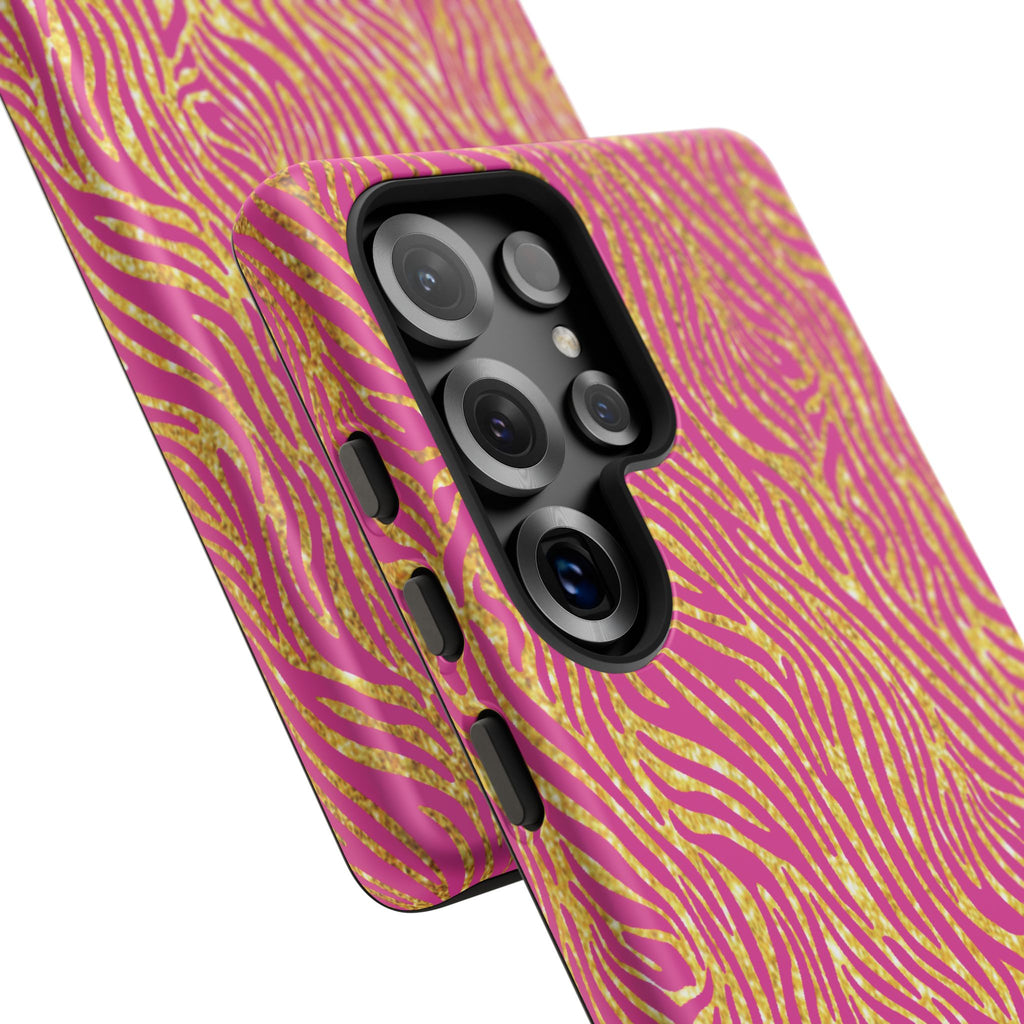 Pink Gold Zebra Print Tough Case for iPhone, Galaxy, or Google Pixel