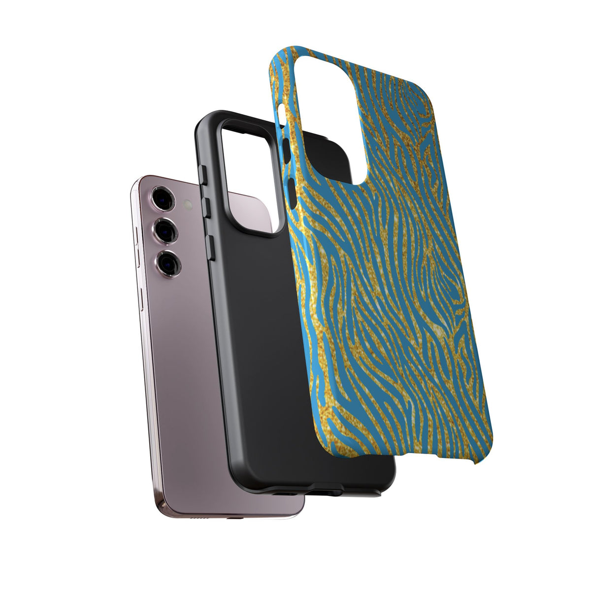 Blue Gold Zebra Tough Case for iPhone, Galaxy, or Google Pixel