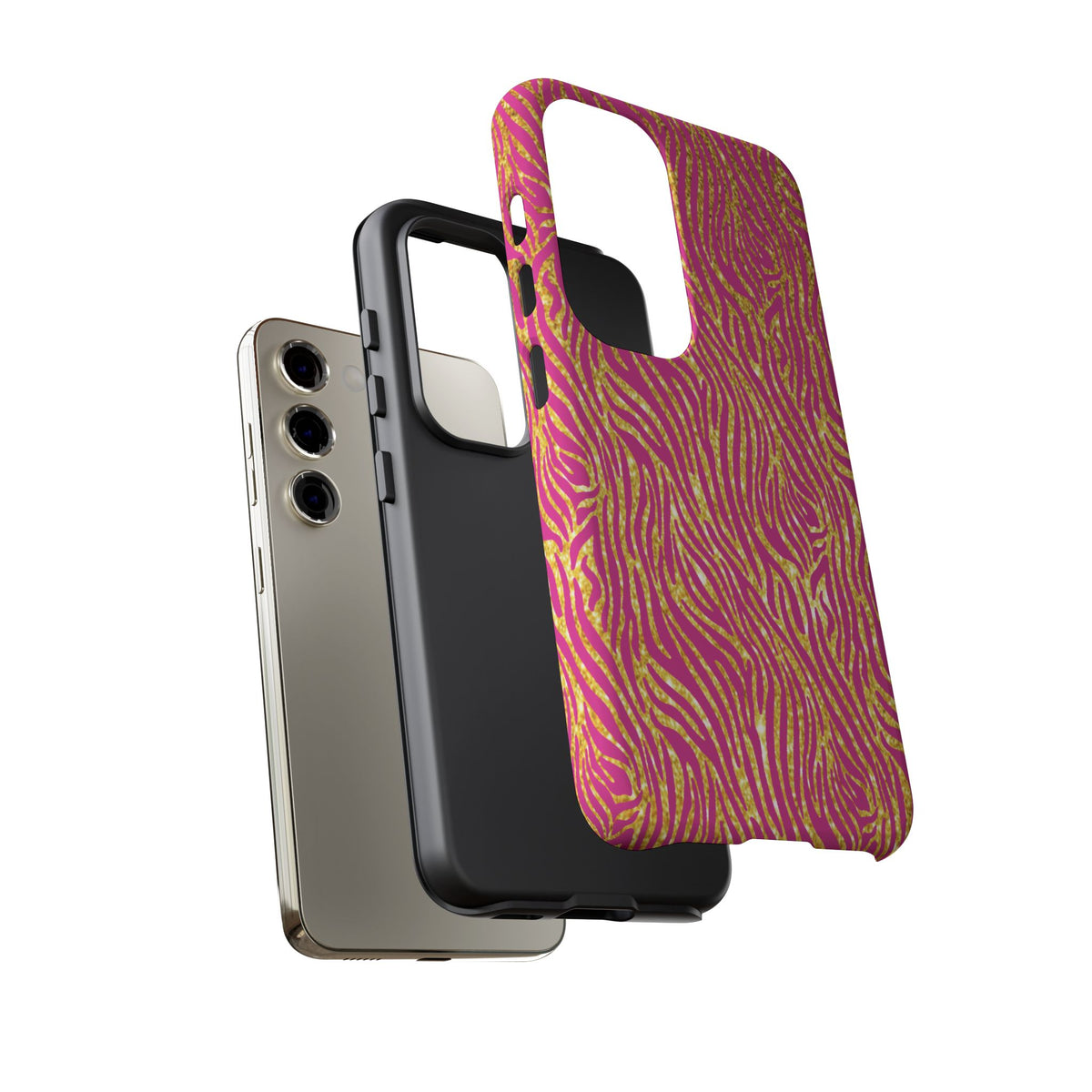 Pink Gold Zebra Print Tough Case for iPhone, Galaxy, or Google Pixel