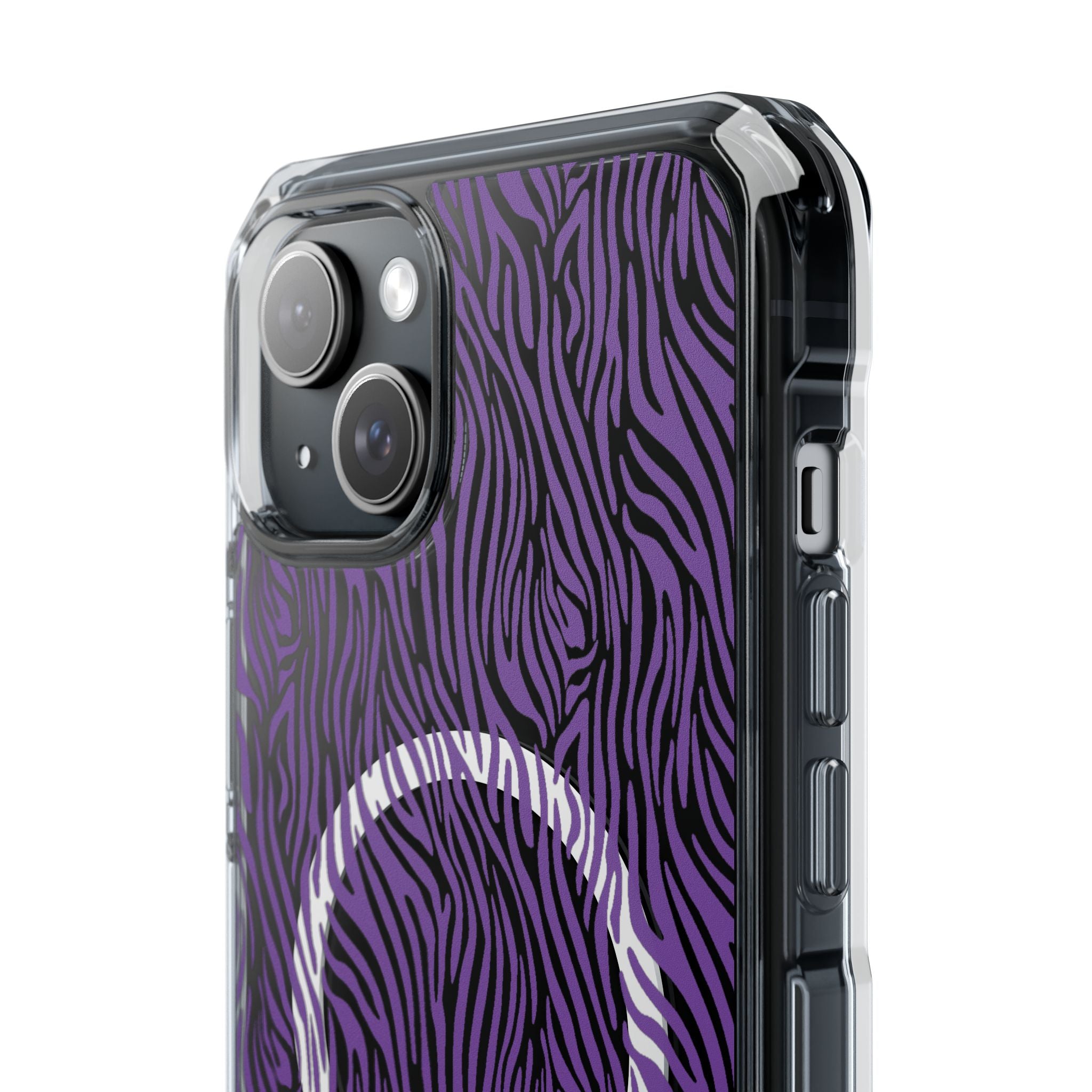 Purple Zebra Magnetic iPhone 14, 15, 16 Series Clear Impact Cases