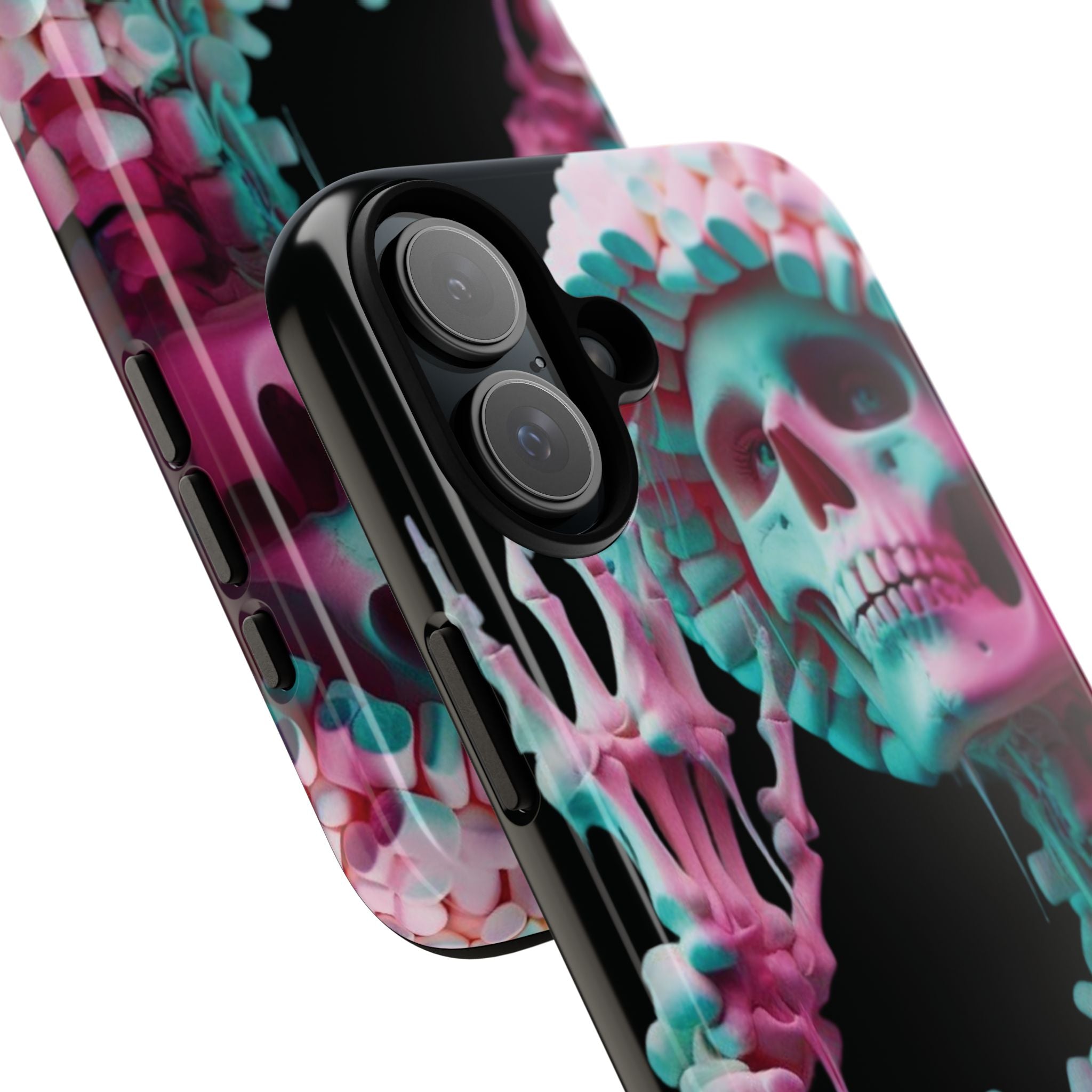 Neon Pink Skeleton (Black) Tough Phone Case for iPhone, Galaxy, or Google Pixel