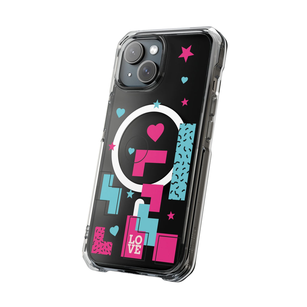 LOVE Retro Blocks Magnetic iPhone 14, 15, 16 Series Clear Impact Cases