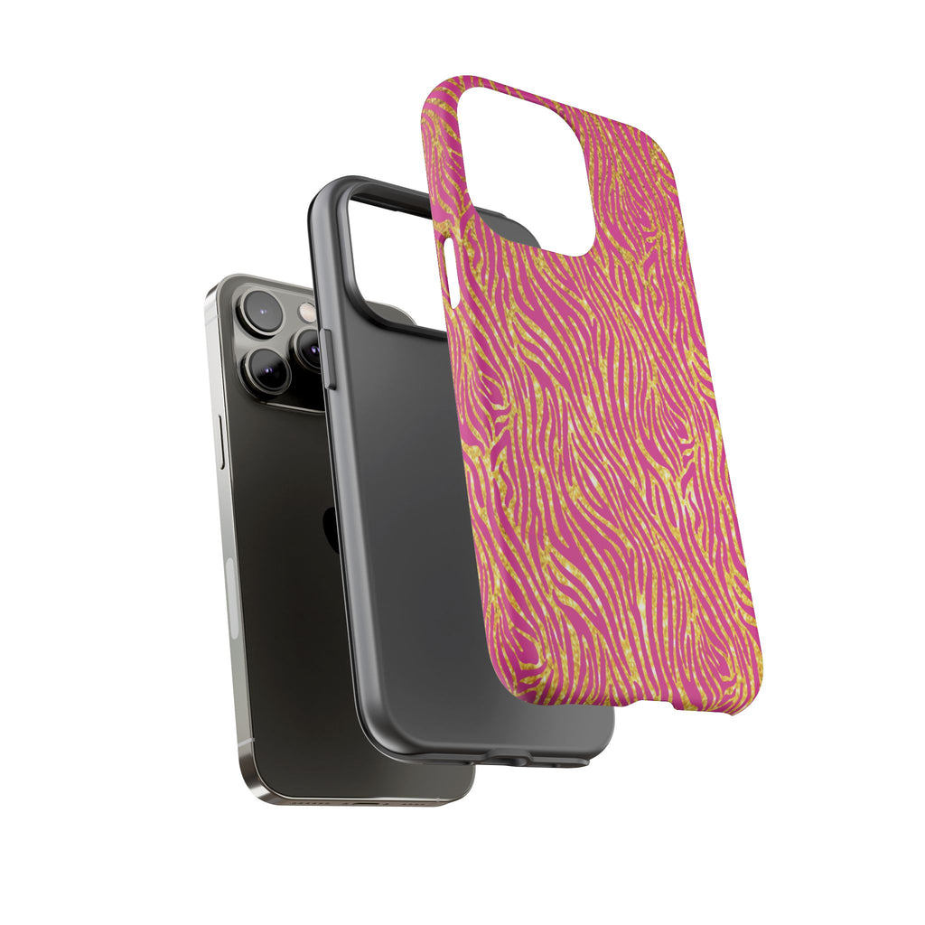 Pink Gold Zebra Print Tough Case for iPhone, Galaxy, or Google Pixel