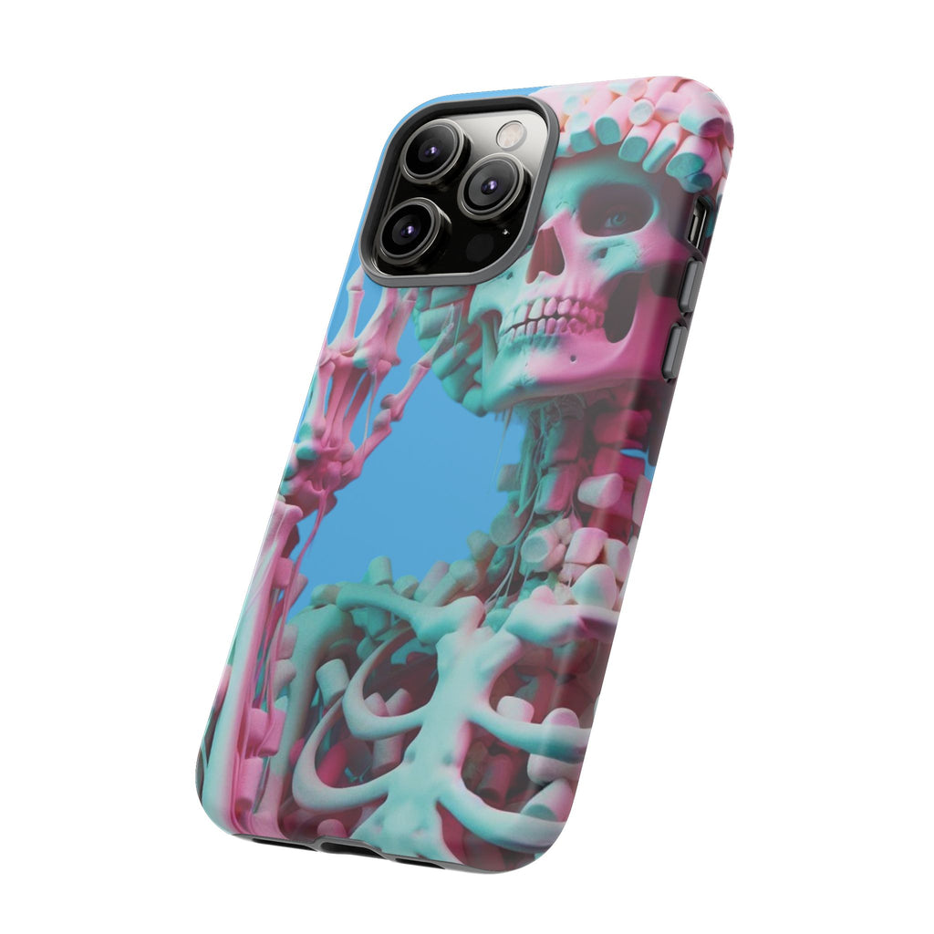 Neon Pink Skeleton Blue Tough Phone Case for iPhone, Galaxy or Google Pixel