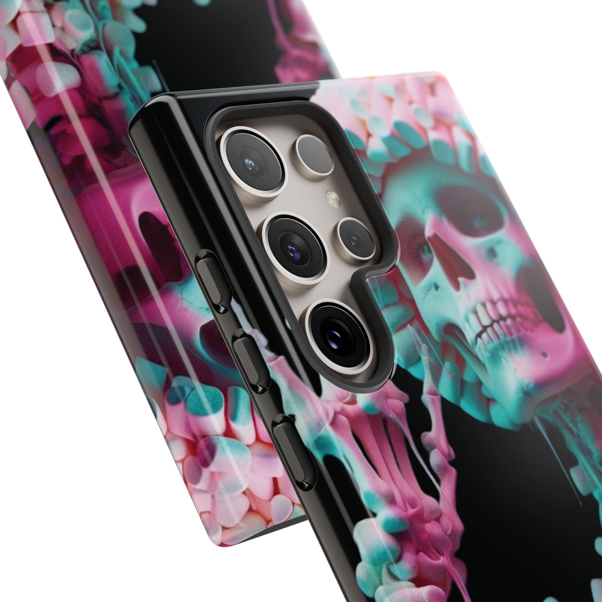 Neon Pink Skeleton (Black) Tough Phone Case for iPhone, Galaxy, or Google Pixel