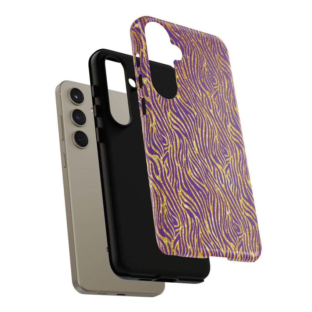 Vibrant Purple Gold Zebra Tough Phone Case iPhone, Galaxy, or Google Pixel