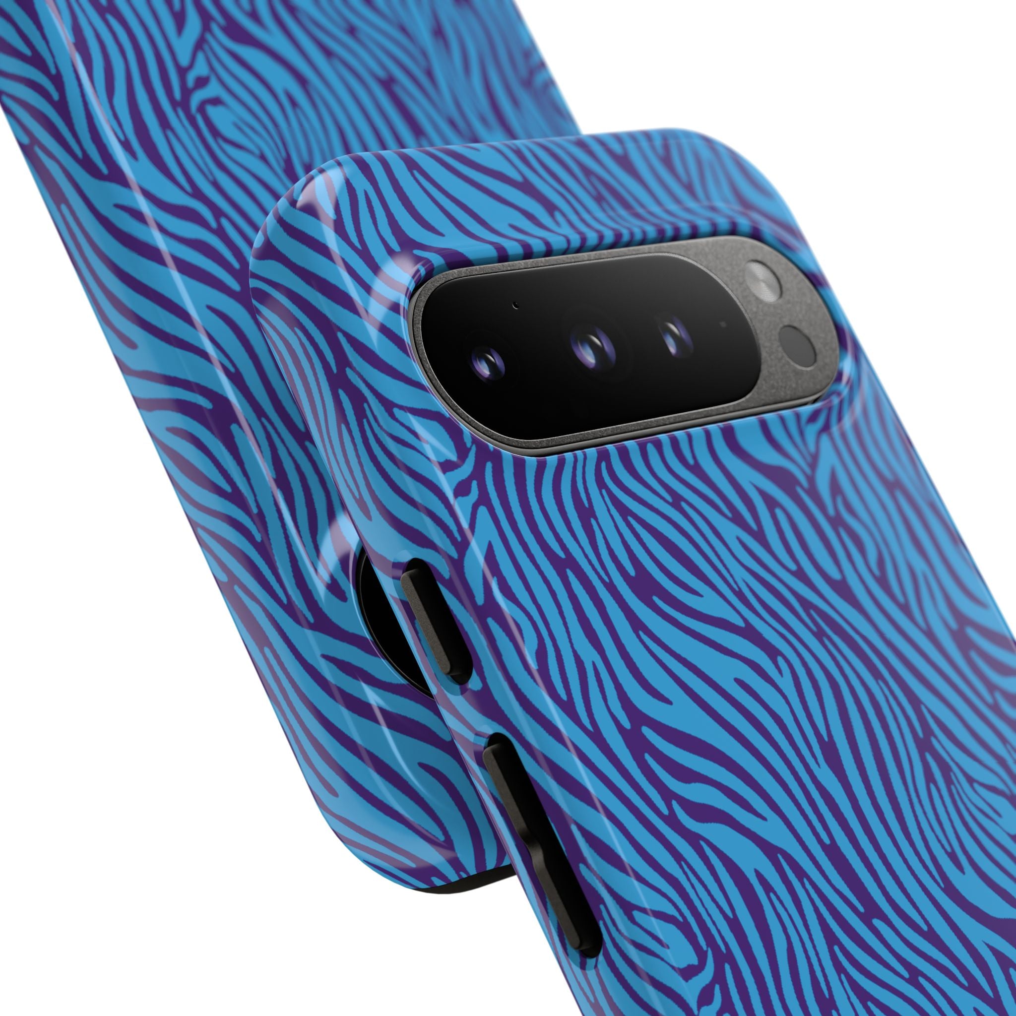 Zebra Print Blue and Purple Tough Case for iPhone, Galaxy or Google Pixel