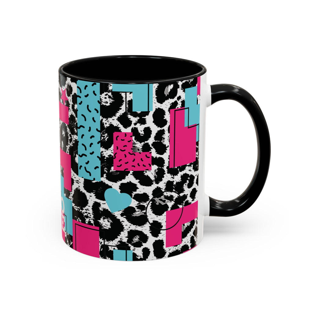 Retro Vibes Love Blocks Leopard Print Coffee Mug Kitchen Decor, Gift