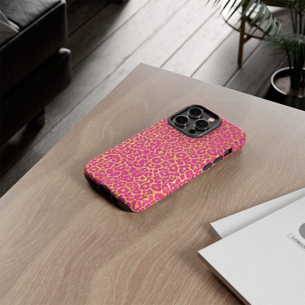 Pink Gold Leopard Tough Case for iPhone, Galaxy, or Google Pixel