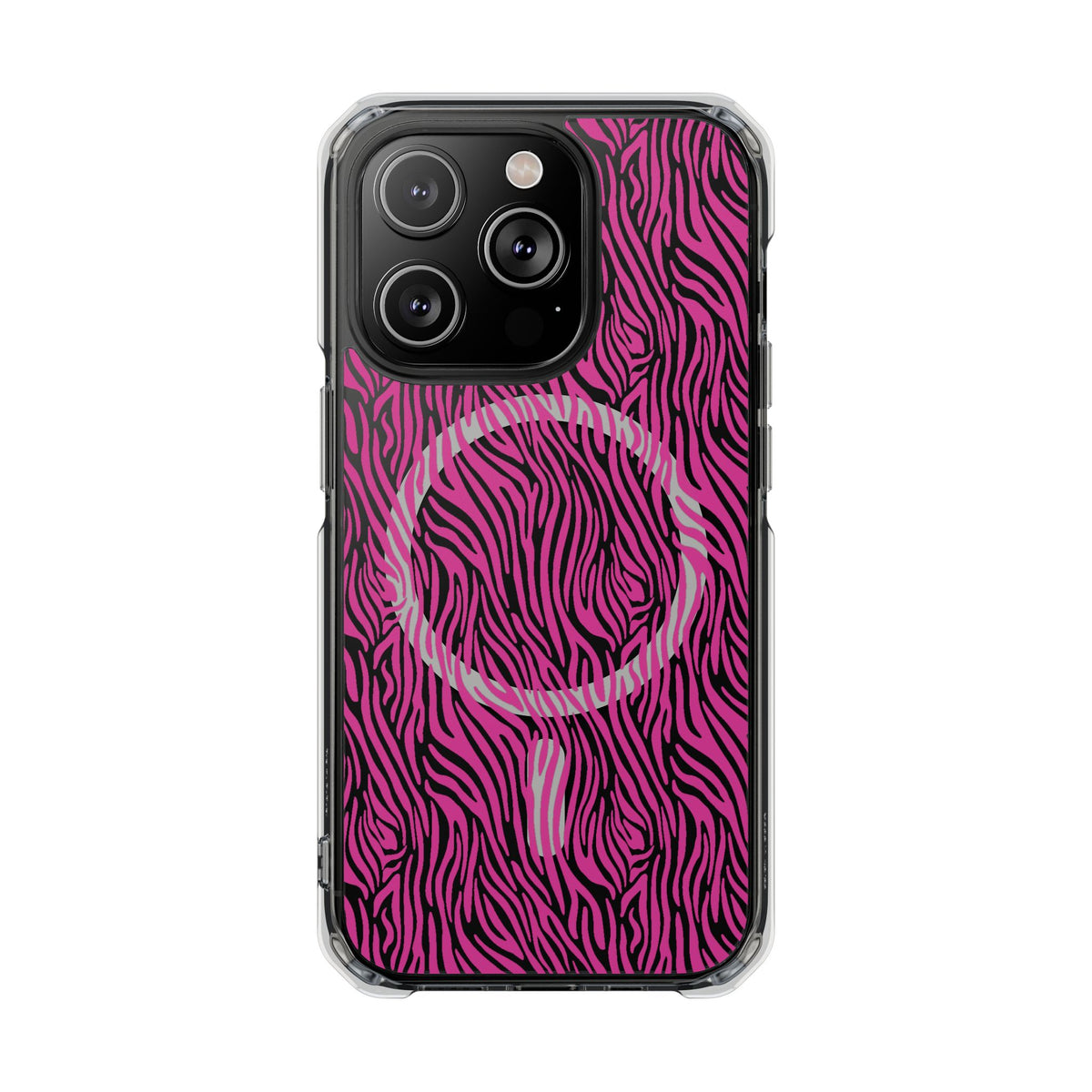 Pink Zebra Magnetic iPhone 14, 15, 16 Series Clear Impact Cases