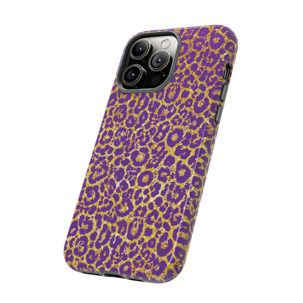 Purple Gold Leopard Tough Phone Case for iPhone, Galaxy, or Google Pixel