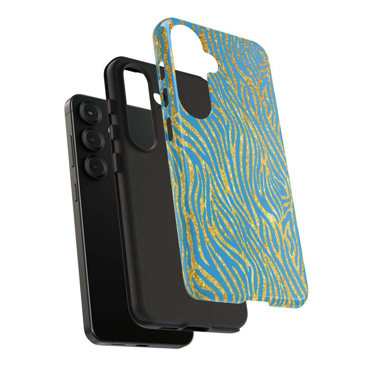 Blue Gold Zebra Tough Case for iPhone, Galaxy, or Google Pixel