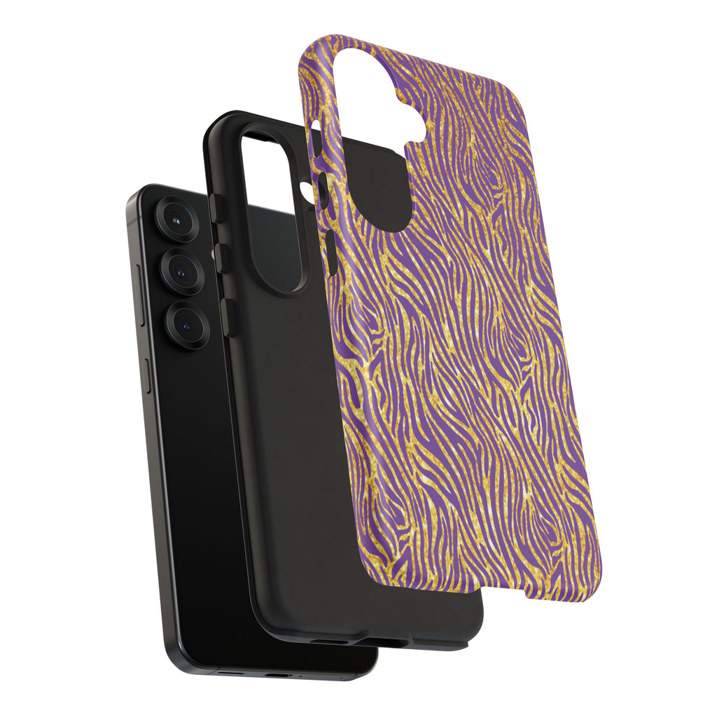 Vibrant Purple Gold Zebra Tough Phone Case iPhone, Galaxy, or Google Pixel
