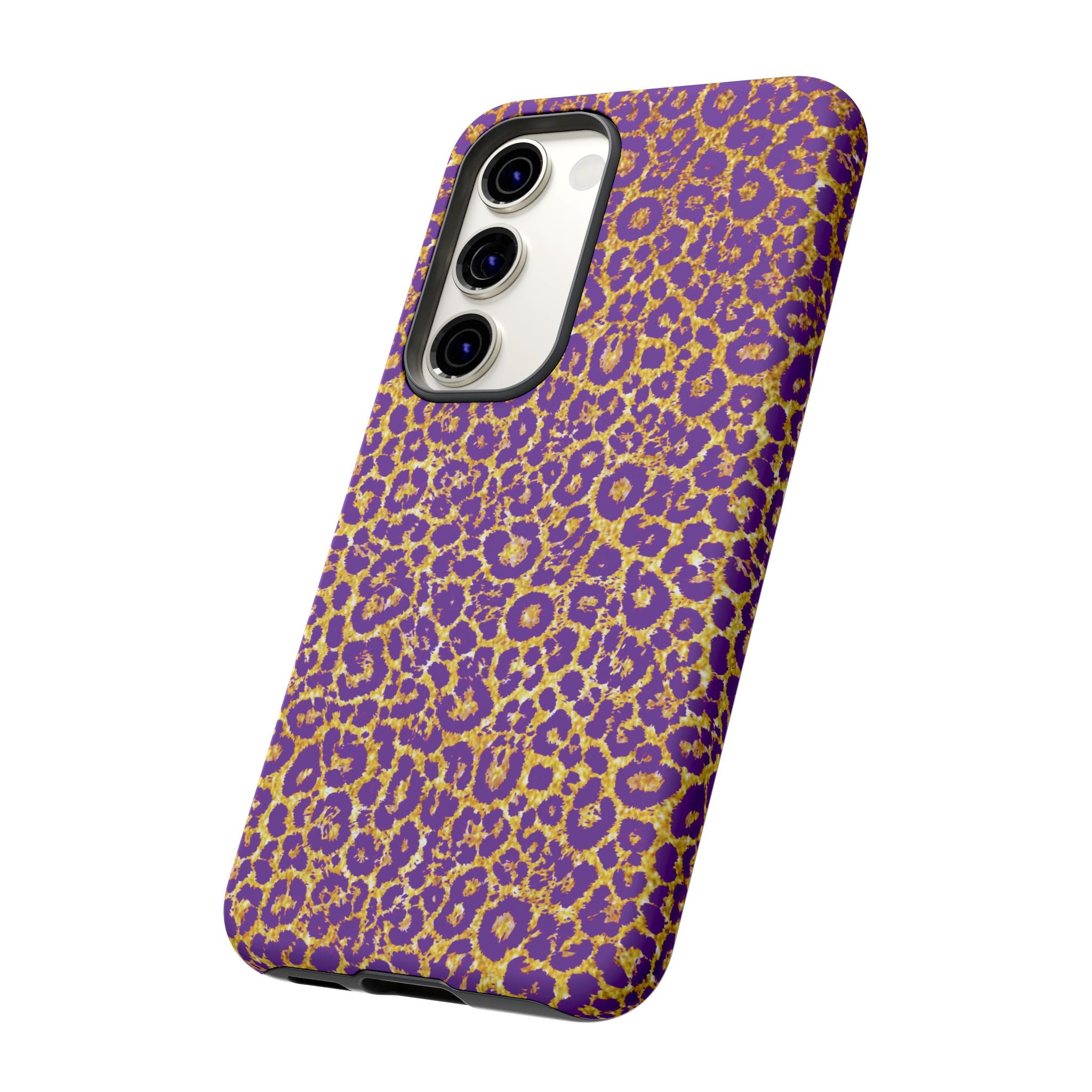 Purple Gold Leopard Tough Phone Case for iPhone, Galaxy, or Google Pixel