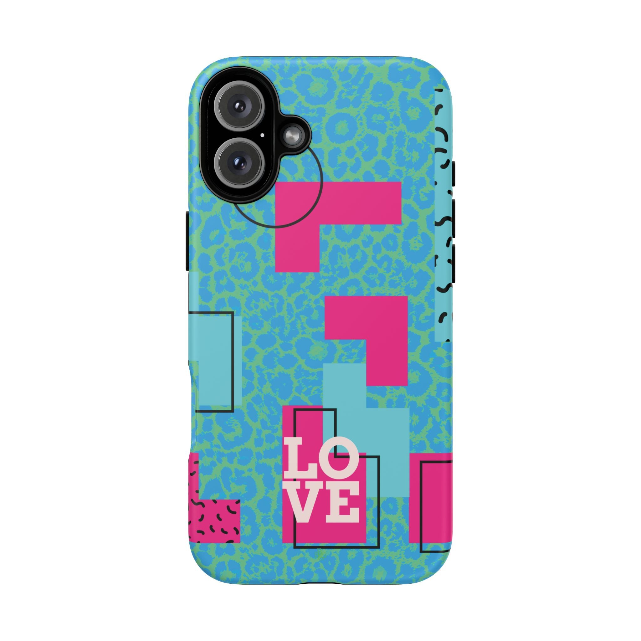 LOVE Aqua Blue Leopard RG Tough Phone Case iPhone, Galaxy, or Google Pixel