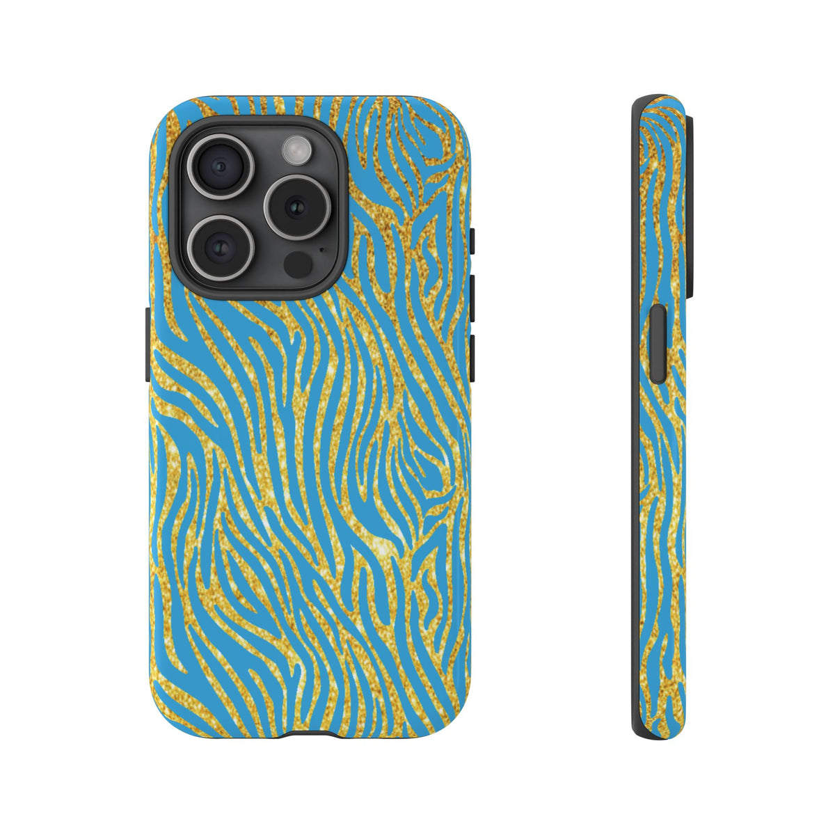 Blue Gold Zebra Tough Case for iPhone, Galaxy, or Google Pixel