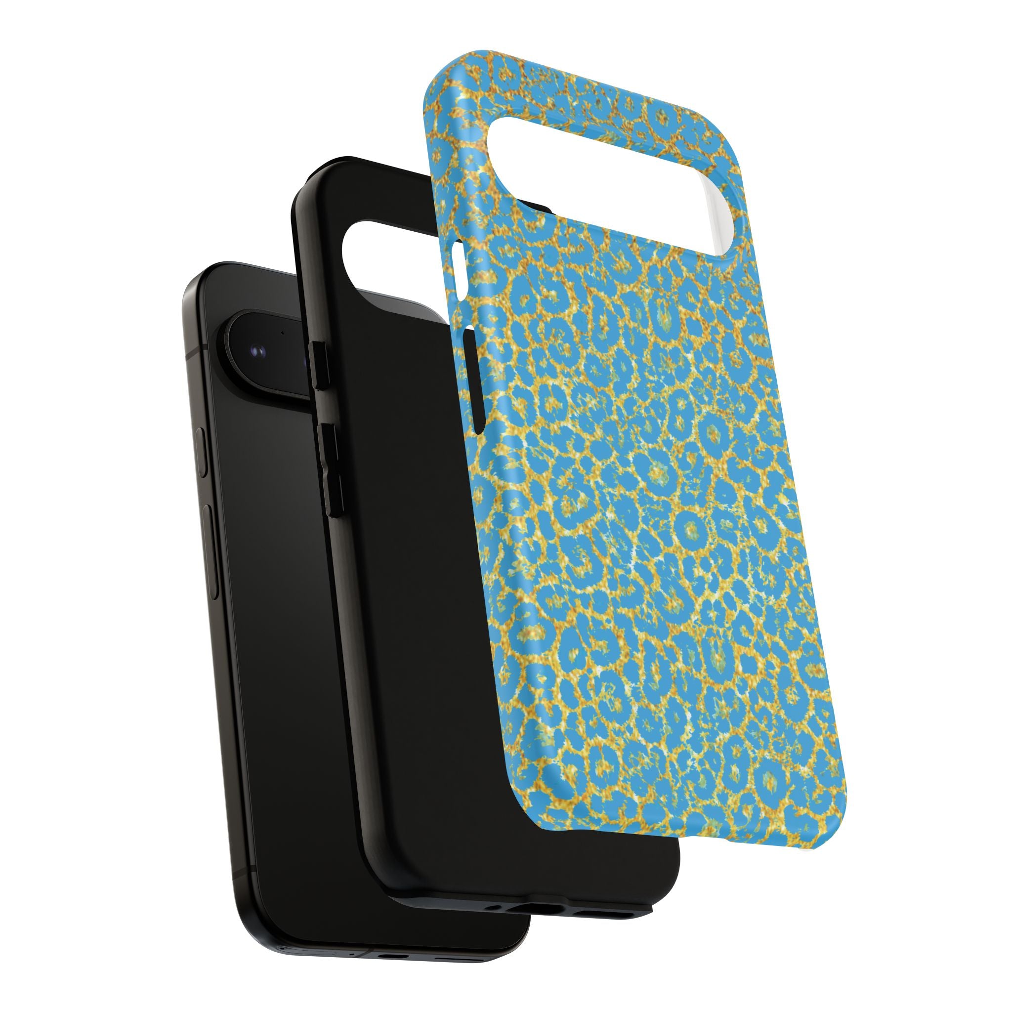 Blue Gold Leopard Tough Phone Case for iPhone, Galaxy, or Google Pixel