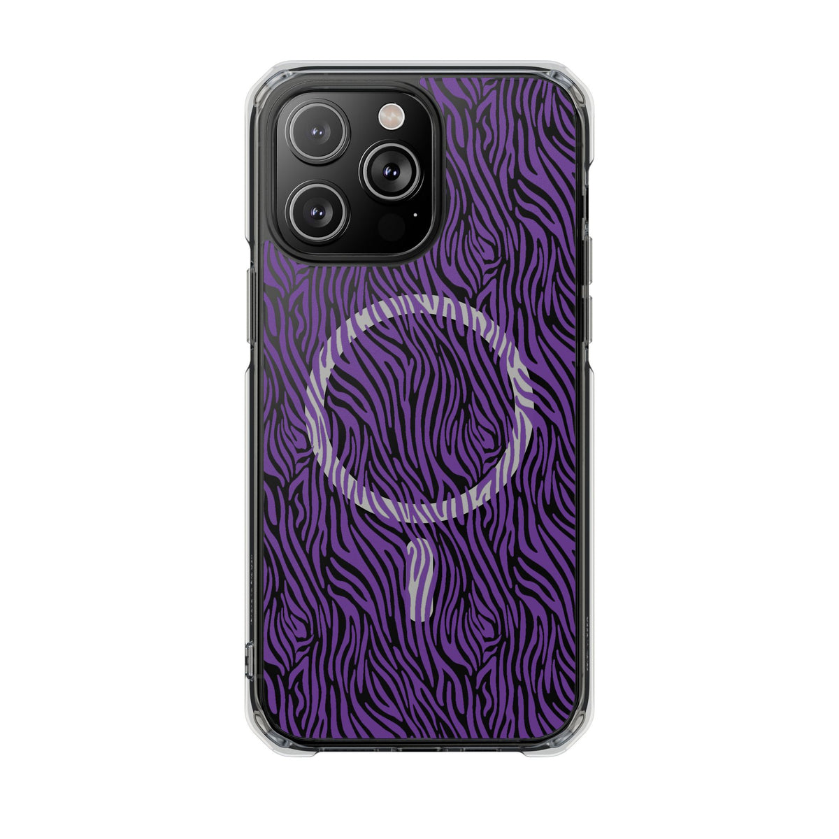 Purple Zebra Magnetic iPhone 14, 15, 16 Series Clear Impact Cases
