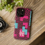 Pink Love Retro Blocks Leopard RG Tough Phone Case for iPhone, Galaxy, or Google Pixel
