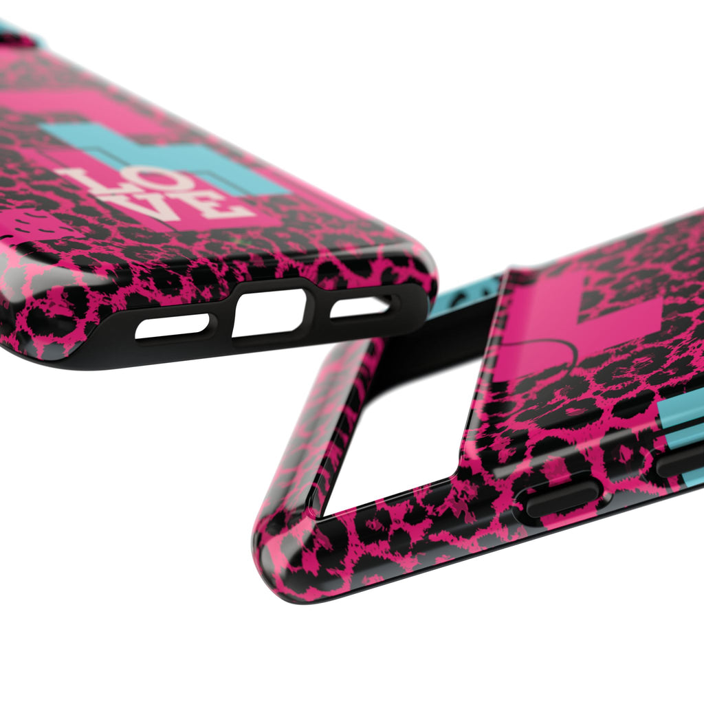 Pink Love Retro Blocks Leopard RG Tough Phone Case for iPhone, Galaxy, or Google Pixel