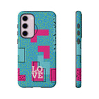 LOVE Aqua Blue Leopard RG Tough Phone Case iPhone, Galaxy, or Google Pixel