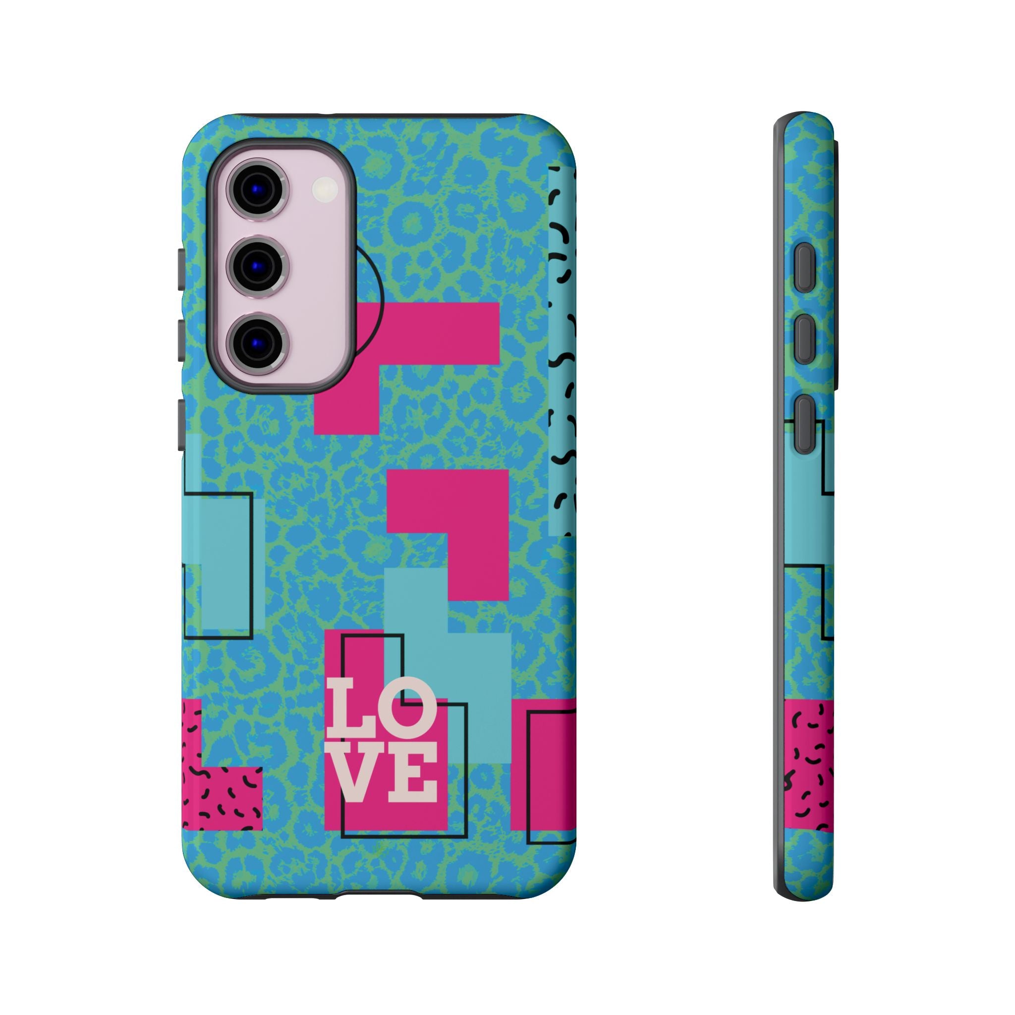 LOVE Aqua Blue Leopard RG Tough Phone Case iPhone, Galaxy, or Google Pixel
