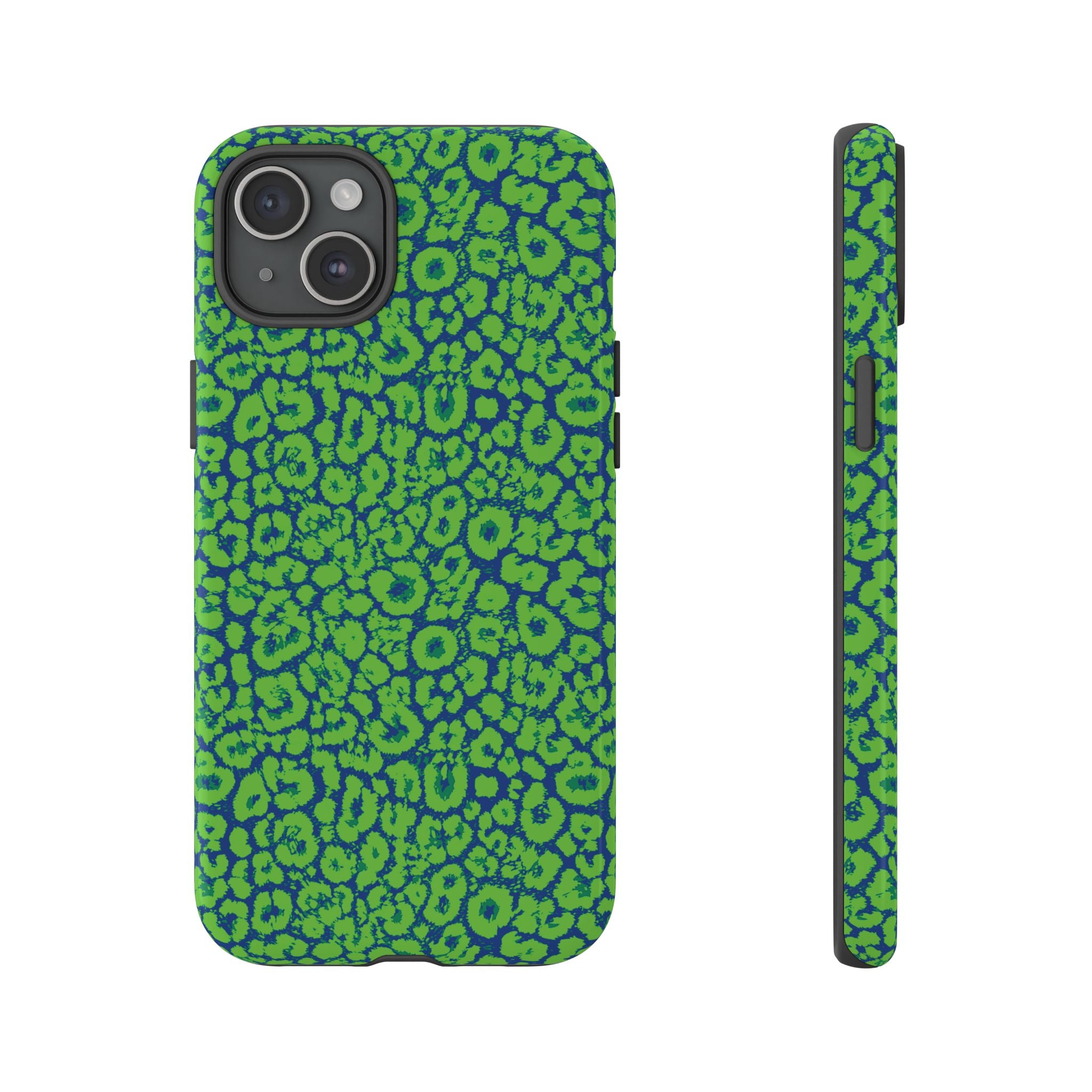 Blue Neon Green  Leopard Tough Phone Case for iPhone, Galaxy, or Google Pixel