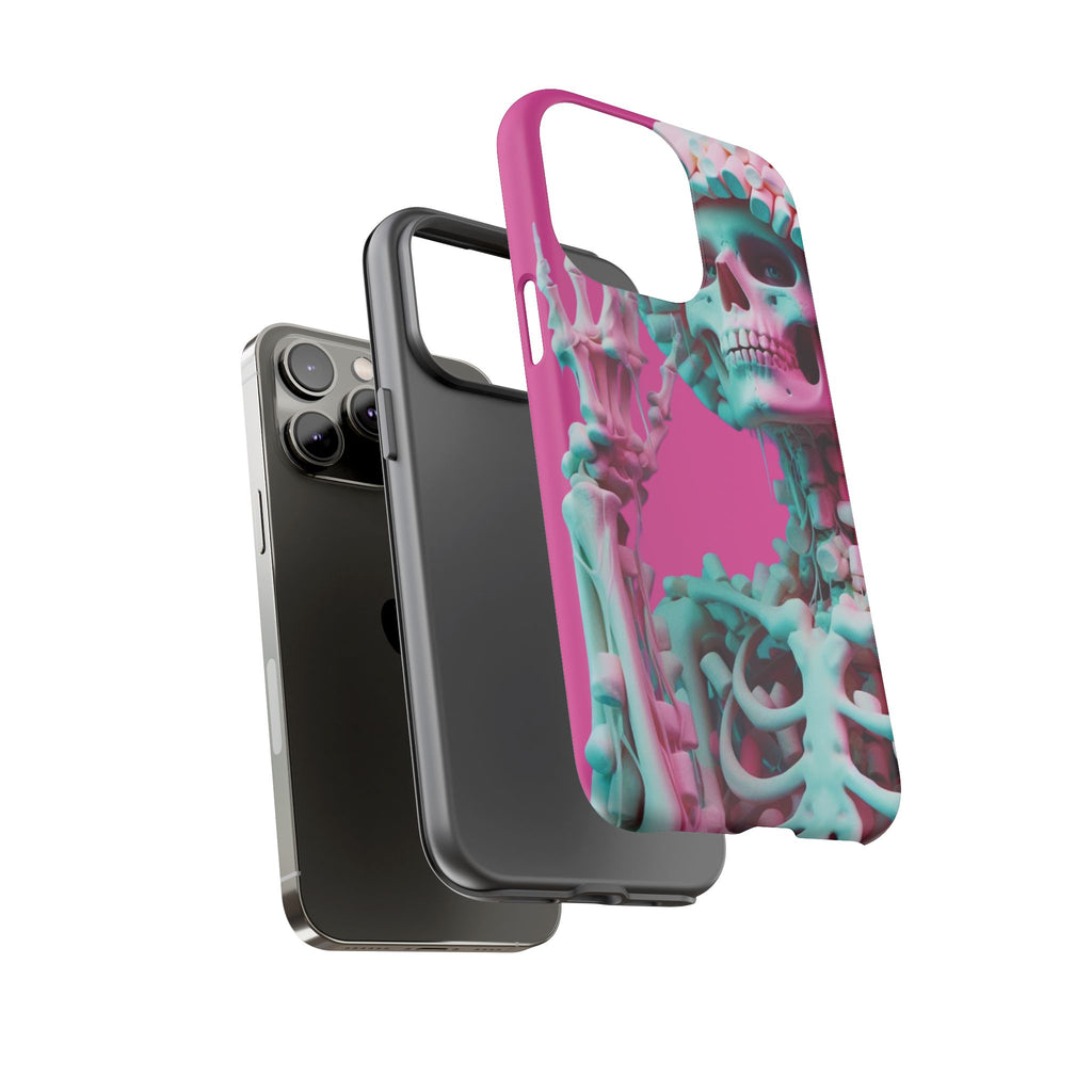 Neon Pink Skeleton Tough Phone Case for iPhone, Galaxy and Google Pixel