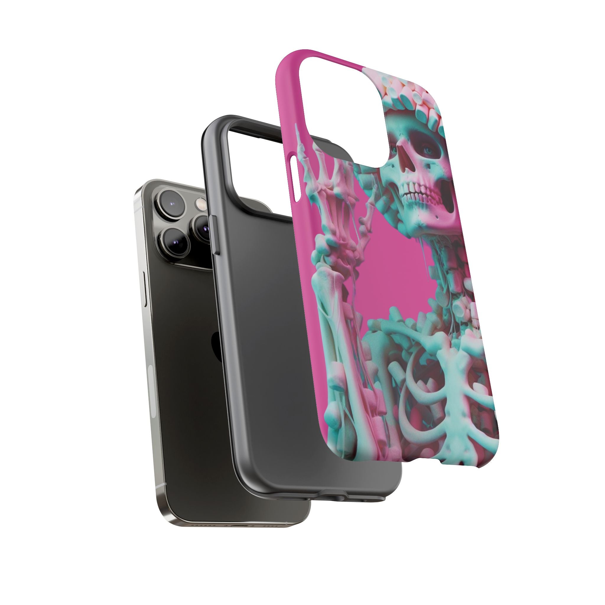 Neon Pink Skeleton Tough Phone Case for iPhone, Galaxy and Google Pixel