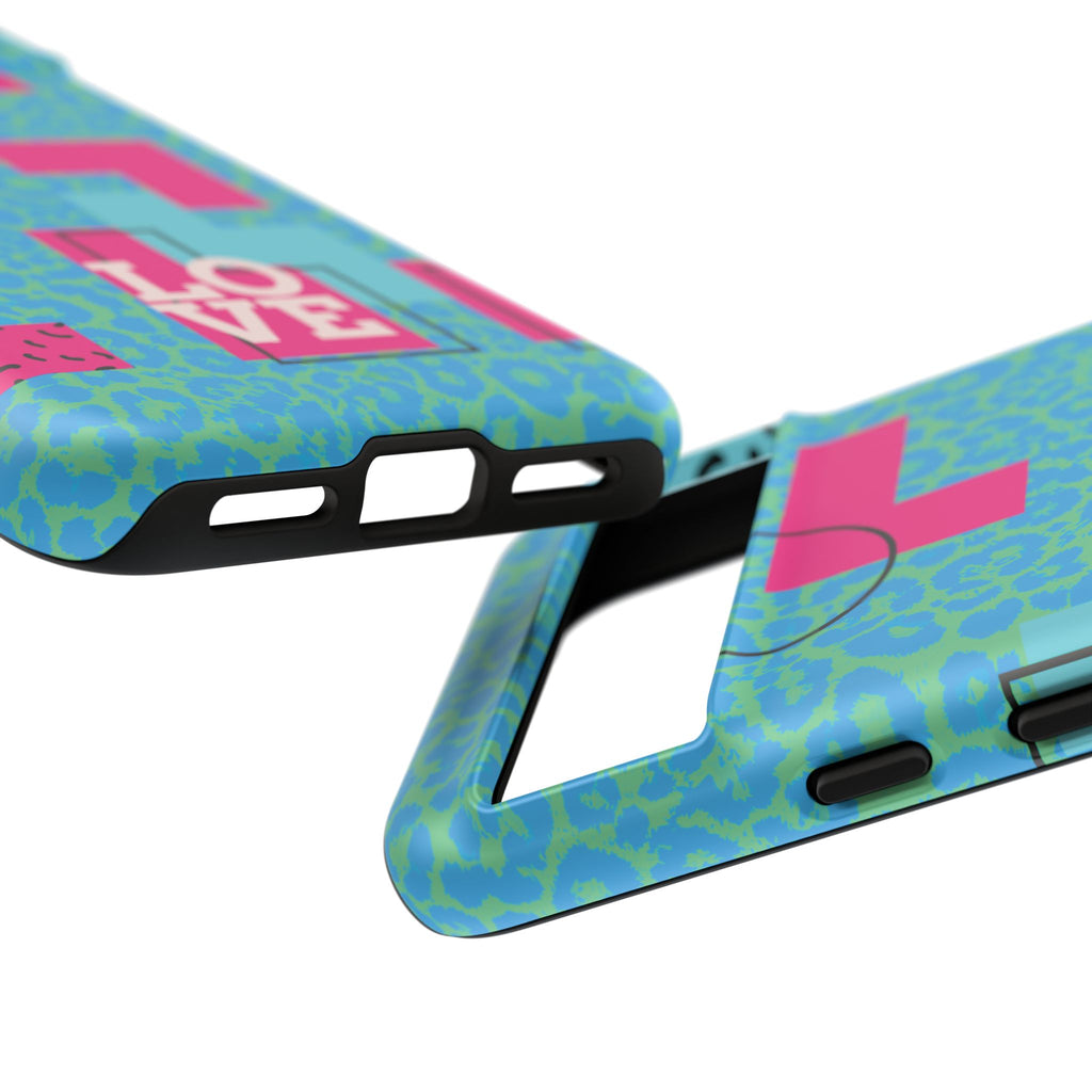 LOVE Aqua Blue Leopard RG Tough Phone Case iPhone, Galaxy, or Google Pixel