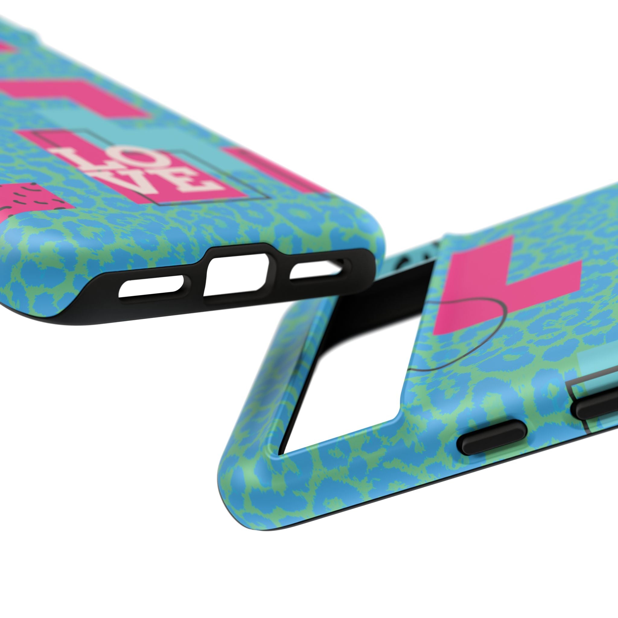 LOVE Aqua Blue Leopard RG Tough Phone Case iPhone, Galaxy, or Google Pixel