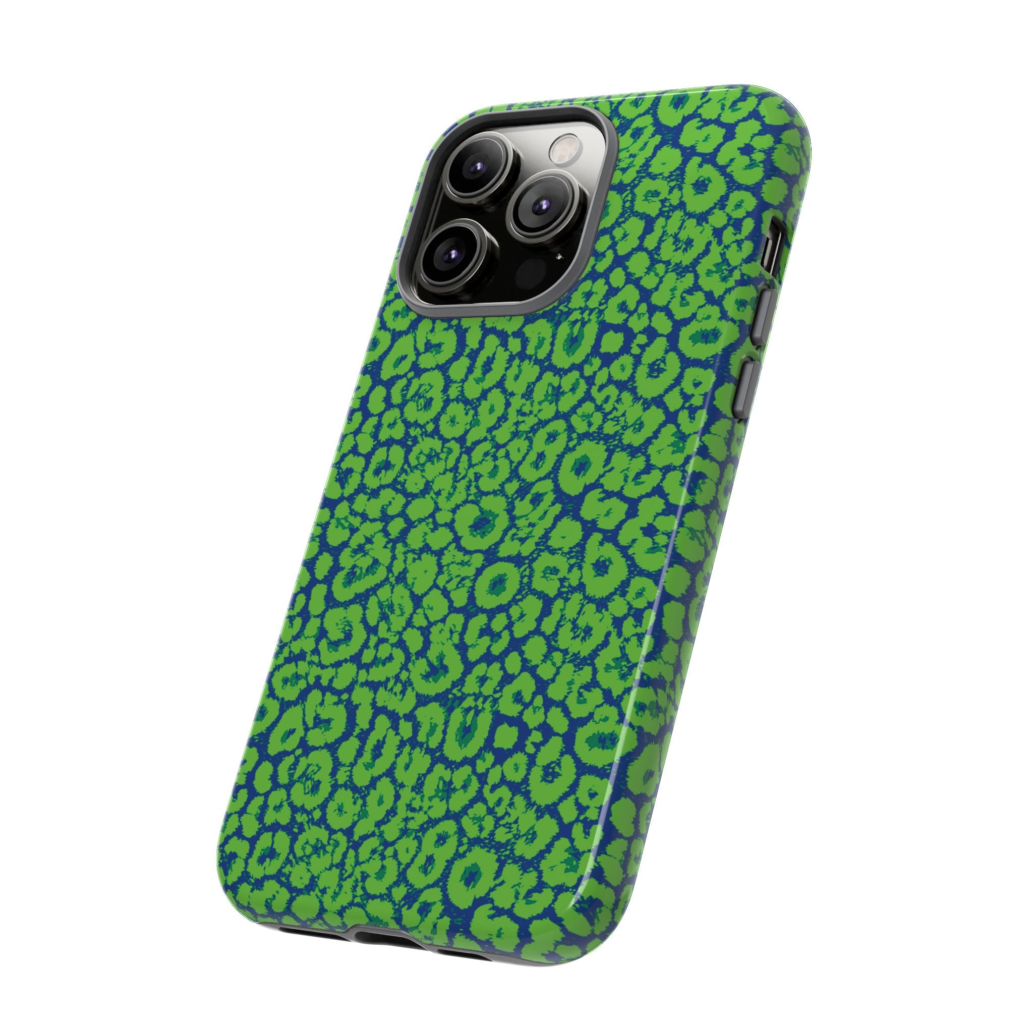 Blue Neon Green  Leopard Tough Phone Case for iPhone, Galaxy, or Google Pixel