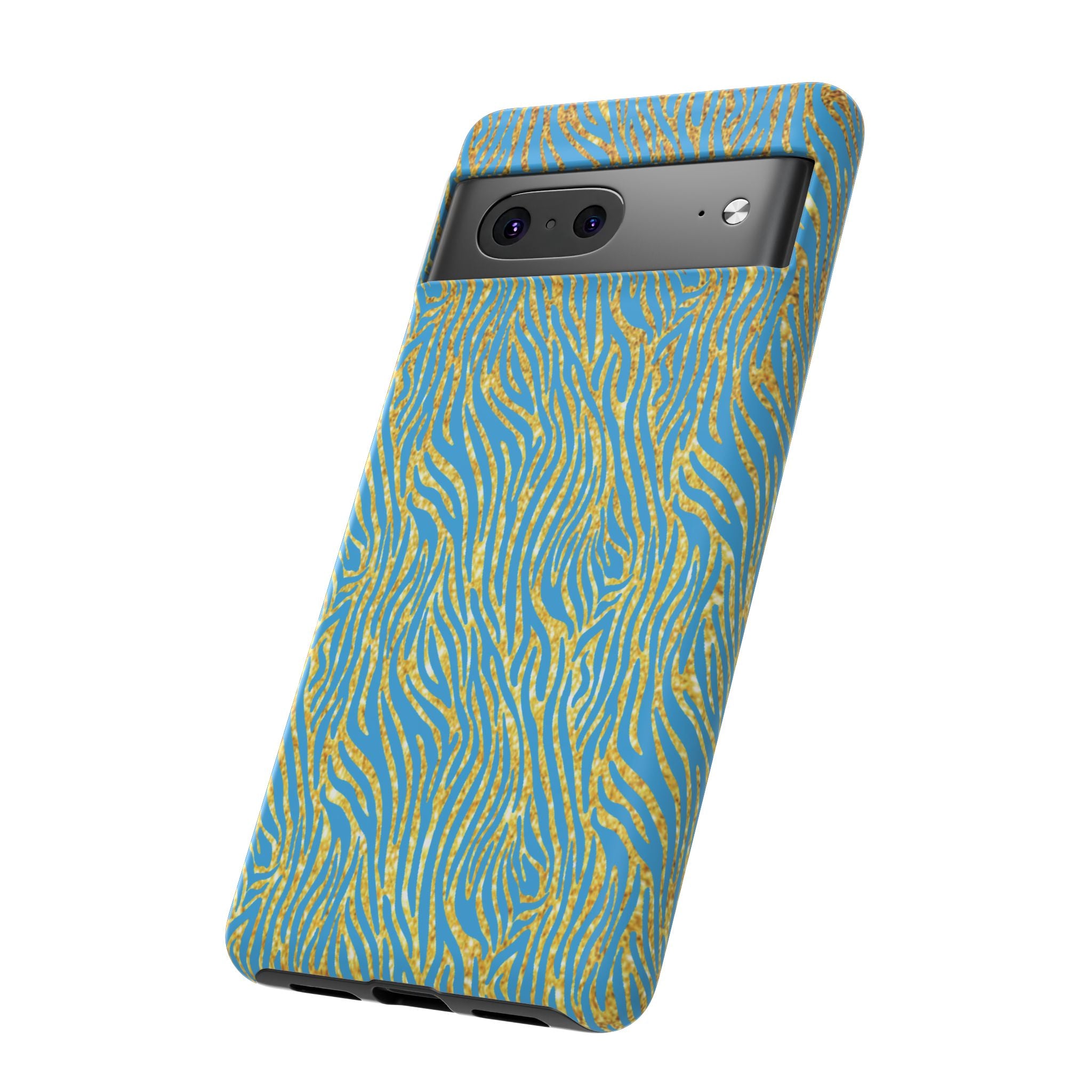 Blue Gold Zebra Tough Case for iPhone, Galaxy, or Google Pixel