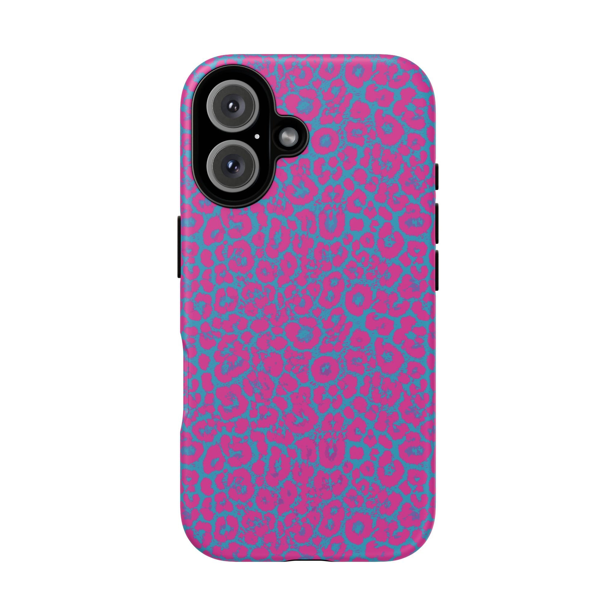 Pink Blue Leopard Tough Phone Case iPhone, Galaxy, or Google Pixel