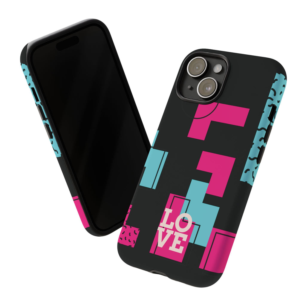 Retro Blocks LOVE Tough Case for iPhone, Galaxy or Google Pixel