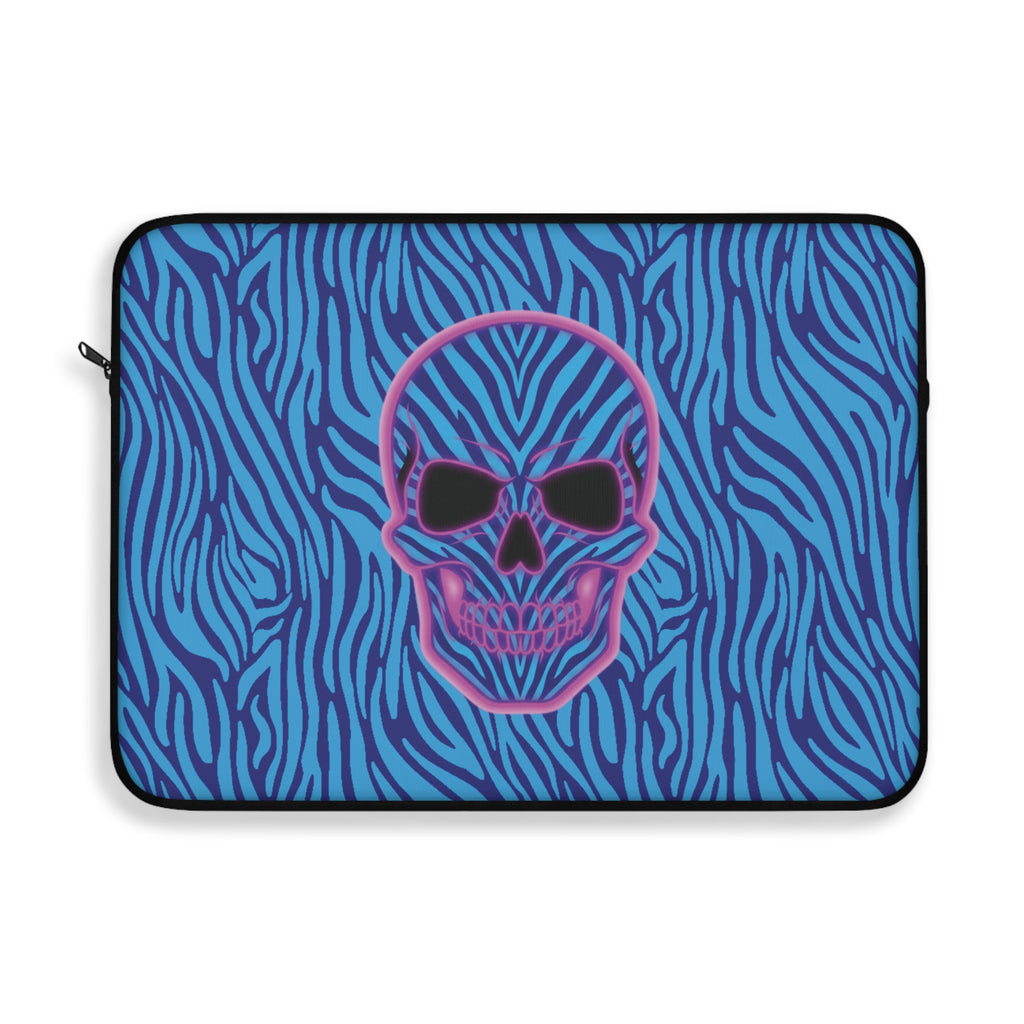 Neon Skull with Blue Zebra Print Laptop Sleeve