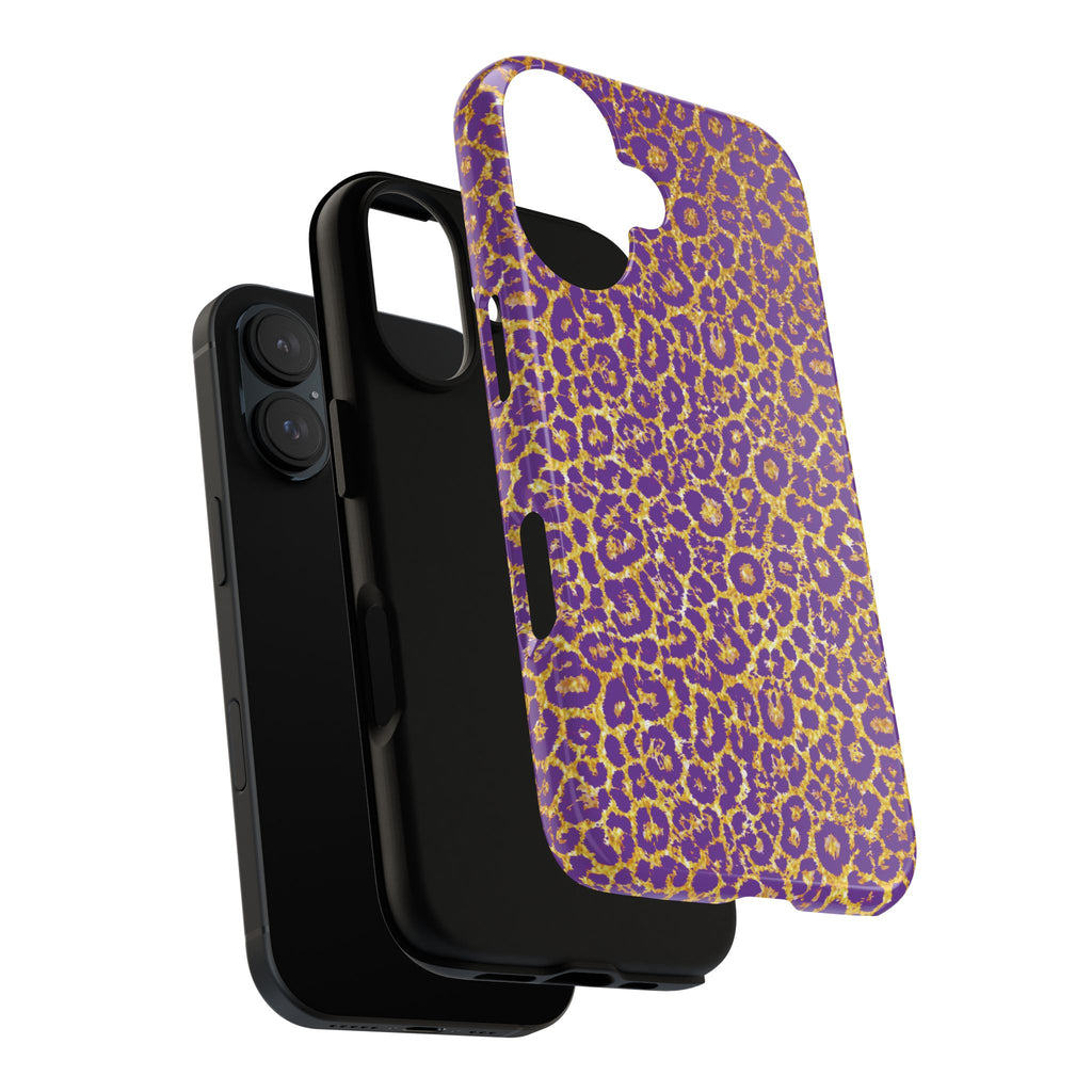 Purple Gold Leopard Tough Phone Case for iPhone, Galaxy, or Google Pixel