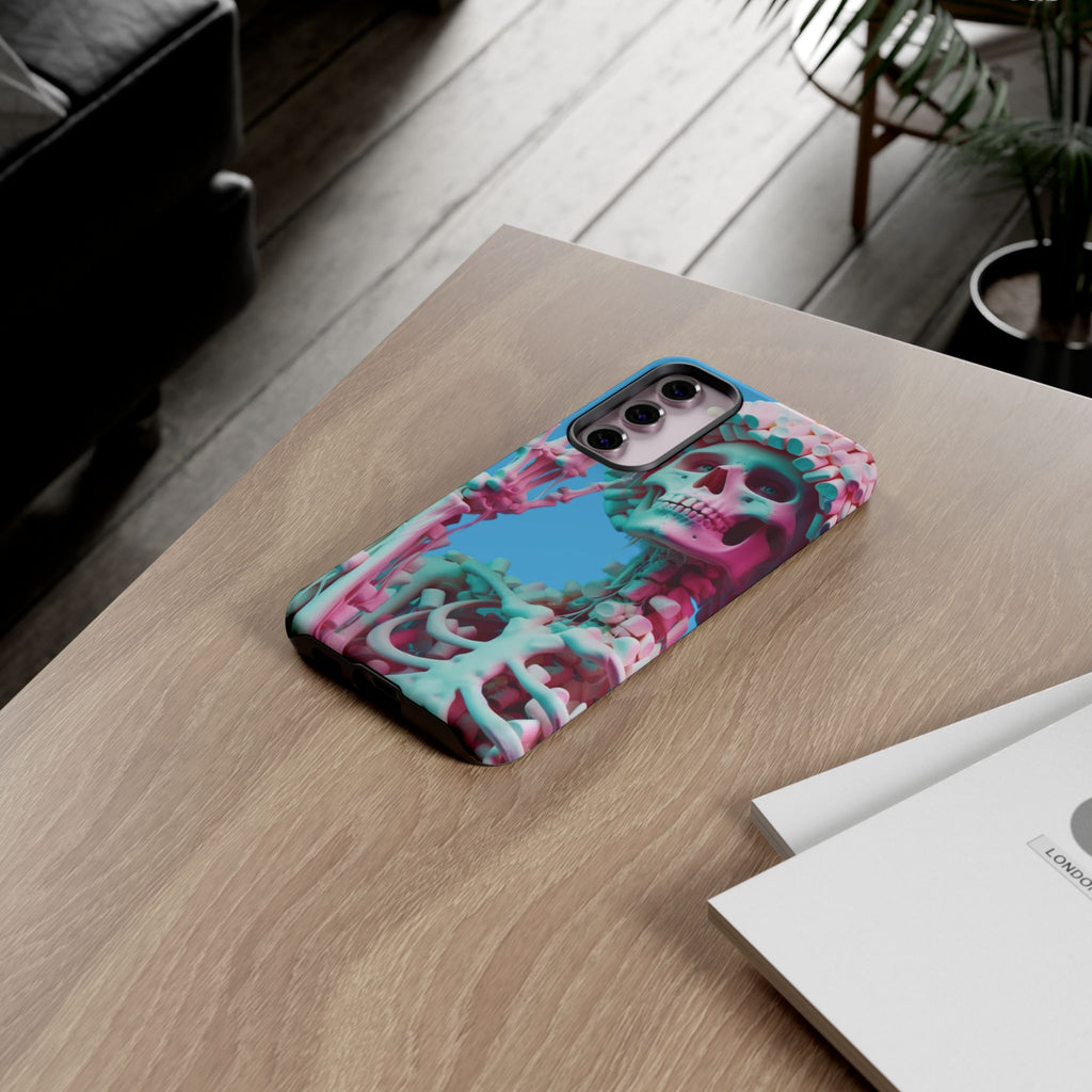 Neon Pink Skeleton Blue Tough Phone Case for iPhone, Galaxy or Google Pixel