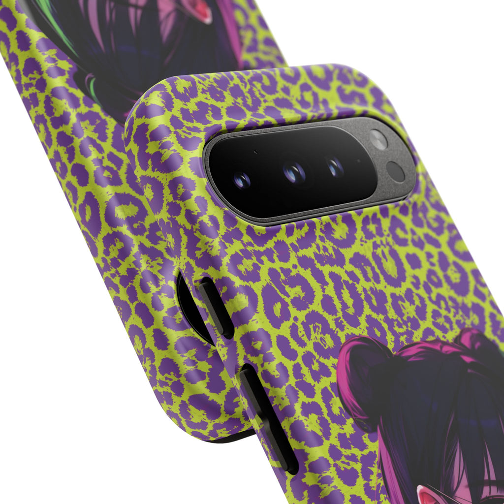 Purple Neon Lime Leopard Kz Tough Case for iPhone, Galaxy, or Google Pixel