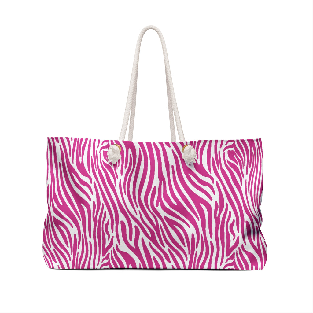 Pink Zebra Eco Friendly Weekender Bag, Travel Tote, Beach Bag